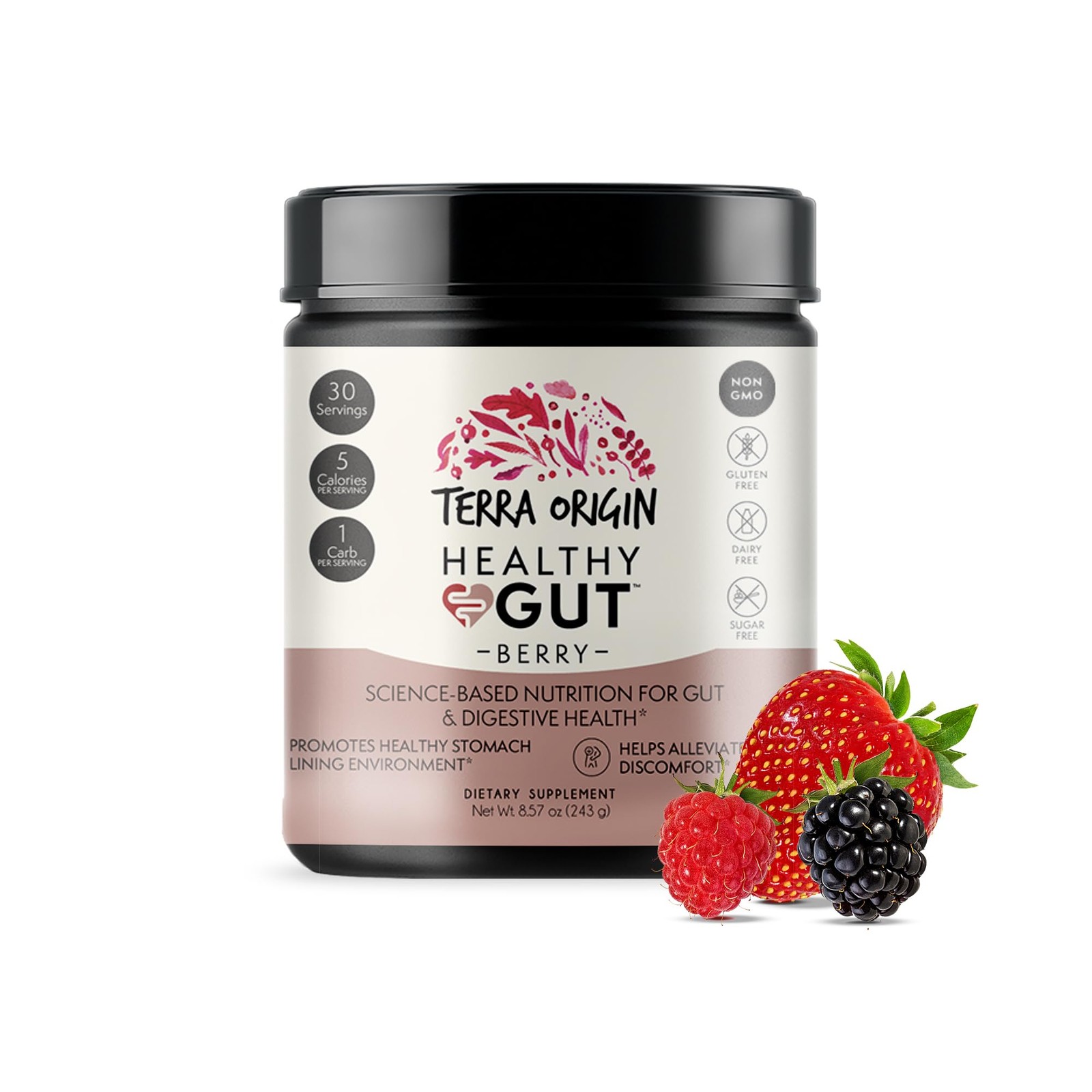 Healthy Gut Powder Berry | 30 Servings L-Glutamine Zinc Glucosamine Elm Root