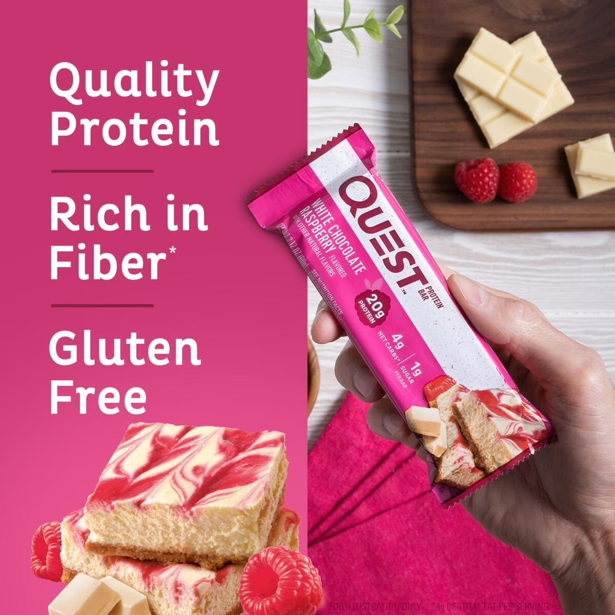Quest Protein Bar White Chocolate Raspberry 20g Protein, 4 Ct