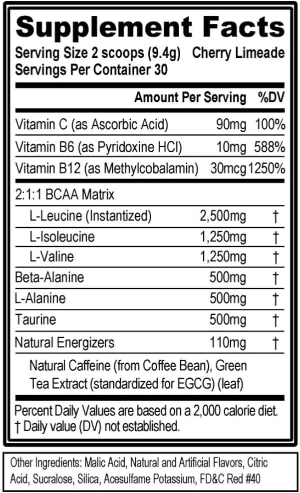 EVL BCAA Energy Most Powerful Amino Acid Pre Workout Powder for Energy, Recovery
