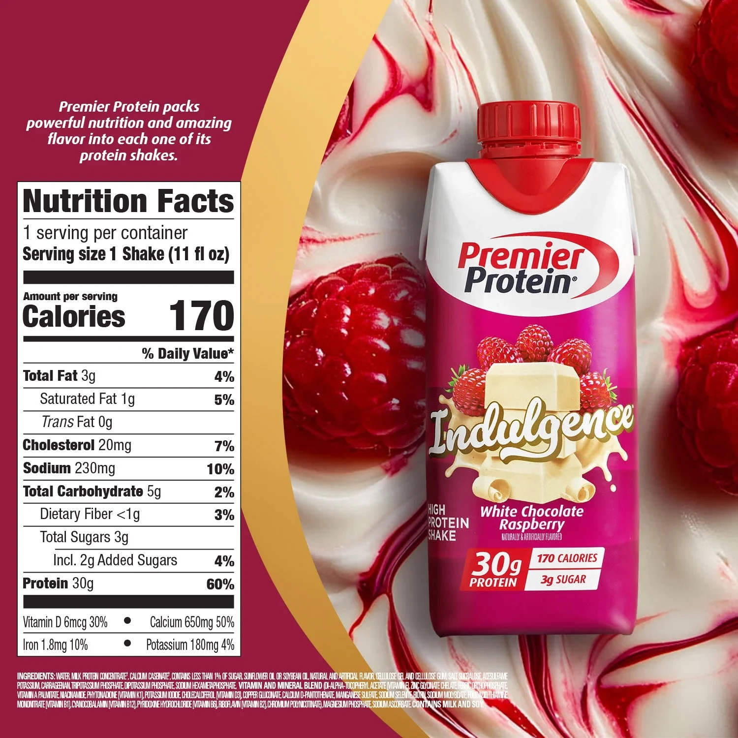Premier Protein Indulgence Protein Shake, White Chocolate Raspberry, 30g Protein