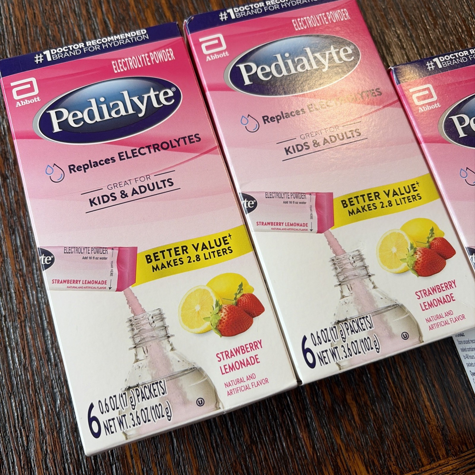 4 Pack – Pedialyte Electrolyte Powder Strawberry Lemonade Hydration – 24 Packs