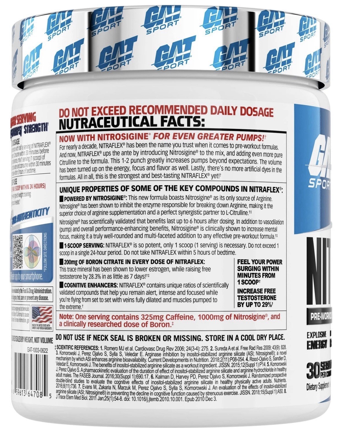 Nitraflex Pre Workout Supplement Blue Raspberry 30 Servings with Nitrosigine