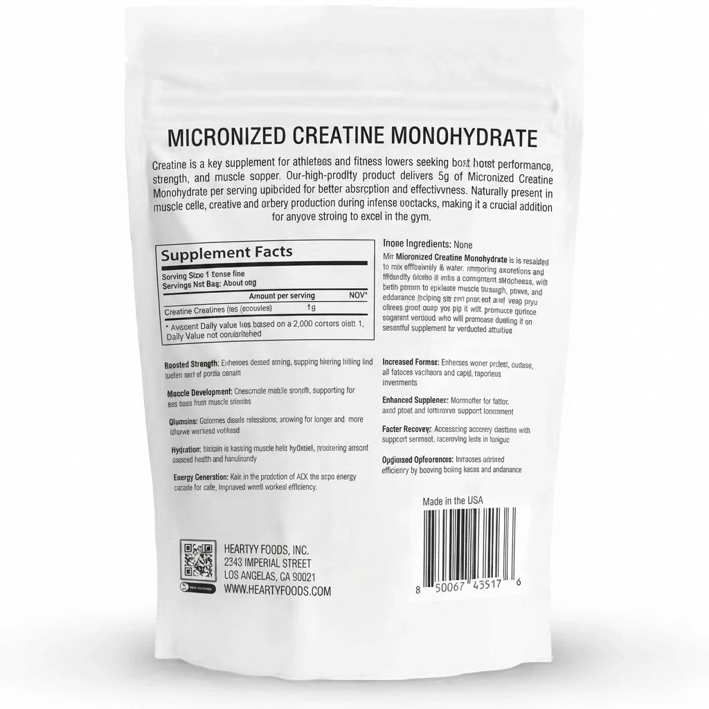 HEARTHY FOODS Creatine Monohydrate Micronized Powder 500G – 100 Servings, 5000mg