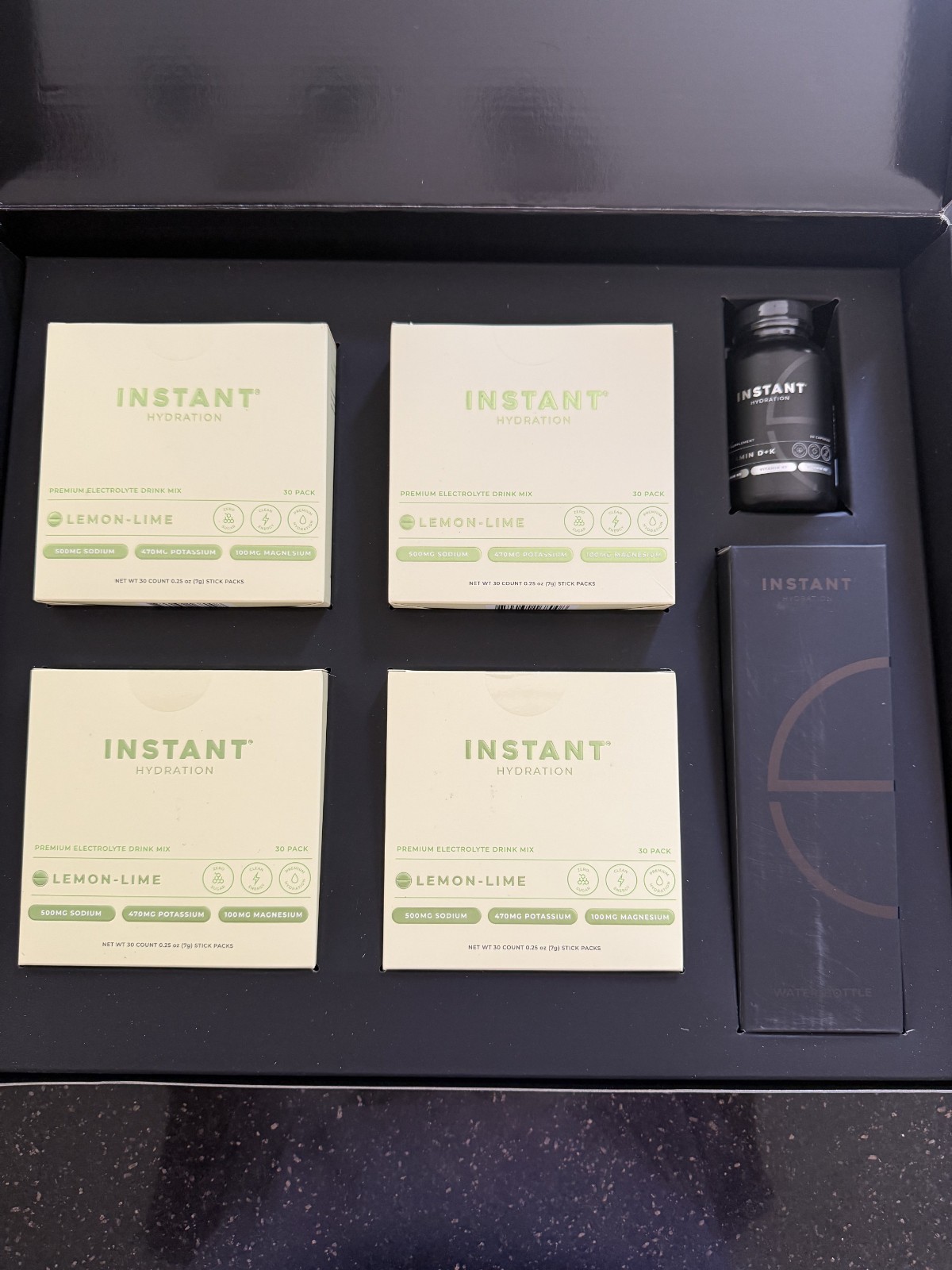 Instant Hydration Electrolytes, Vitamins & Glass Water Bottle – Complete Box Set