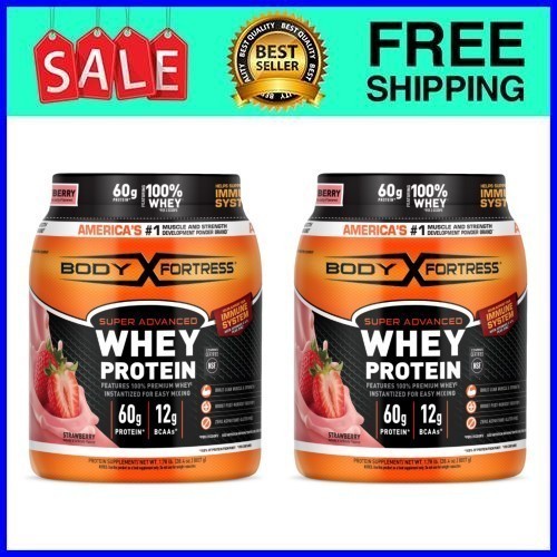 2Pack Body Fortress Super Advanced 100% Premium Whey Protein, Strawberry,1.78lbs