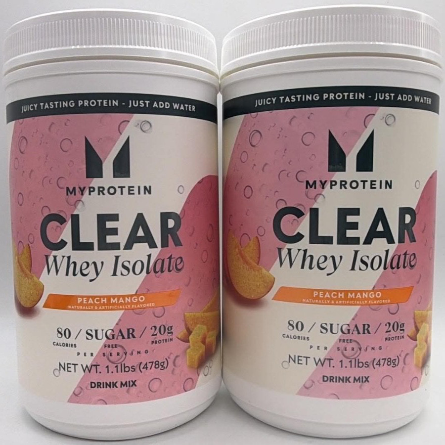2PK MyProtein Clear Whey Isolate Zero Sugar~ Peach Mango ~ 1.1 LB EA~ EXP 12/26+