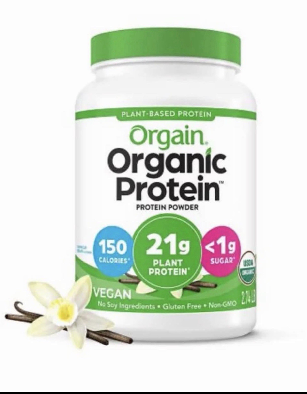 Orgain USDA Organic Vegan Plant-Based Protein Powder Vanilla Bean, No Soy