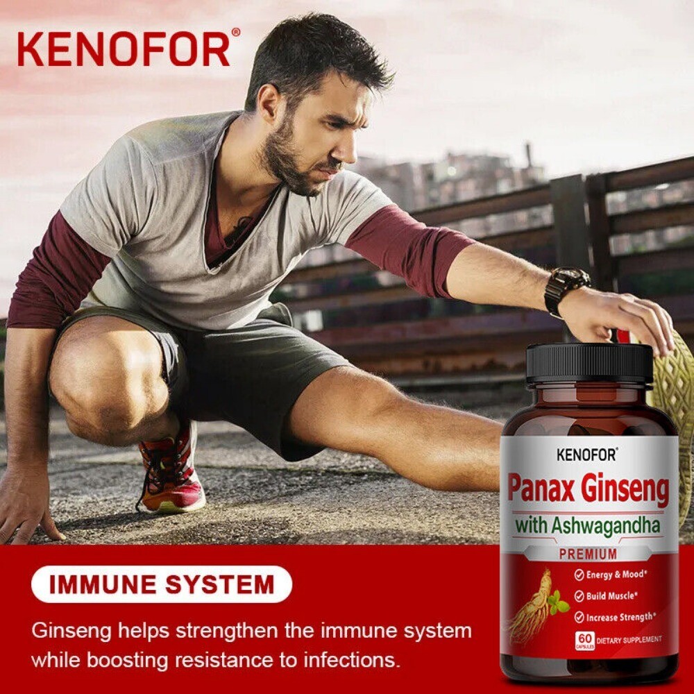 Panax Ginseng with Ashwagandha, Male Muscle Strength Mood Supplement, 60 Caps