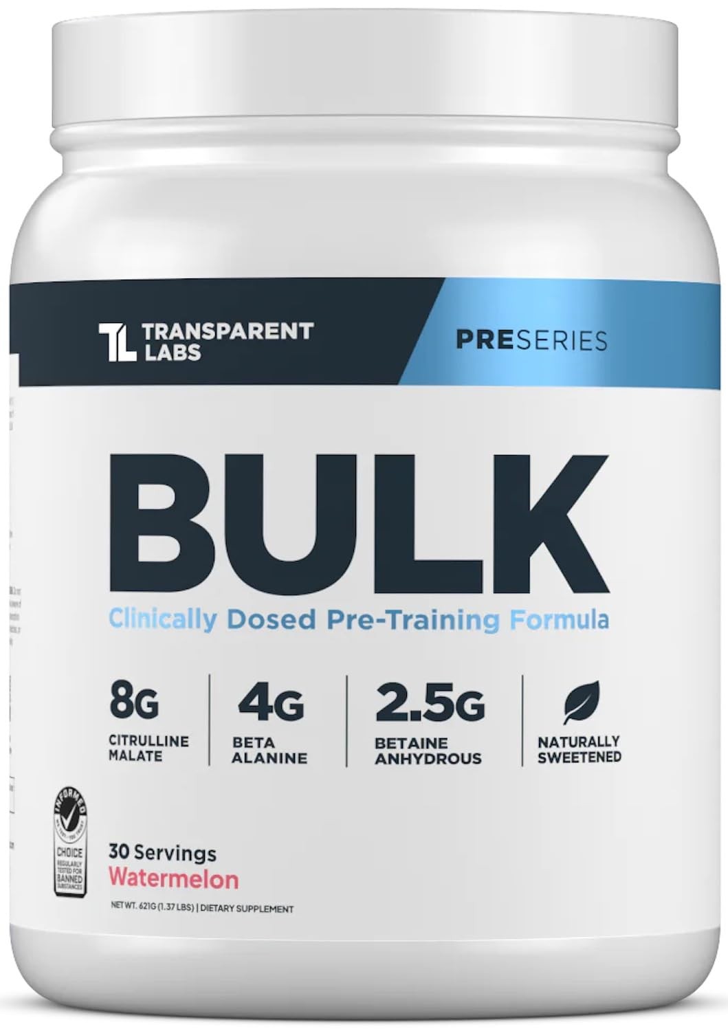 Transparent Labs Bulk Pre Workout Powder – 30 Servings (Pack of 1), No Color