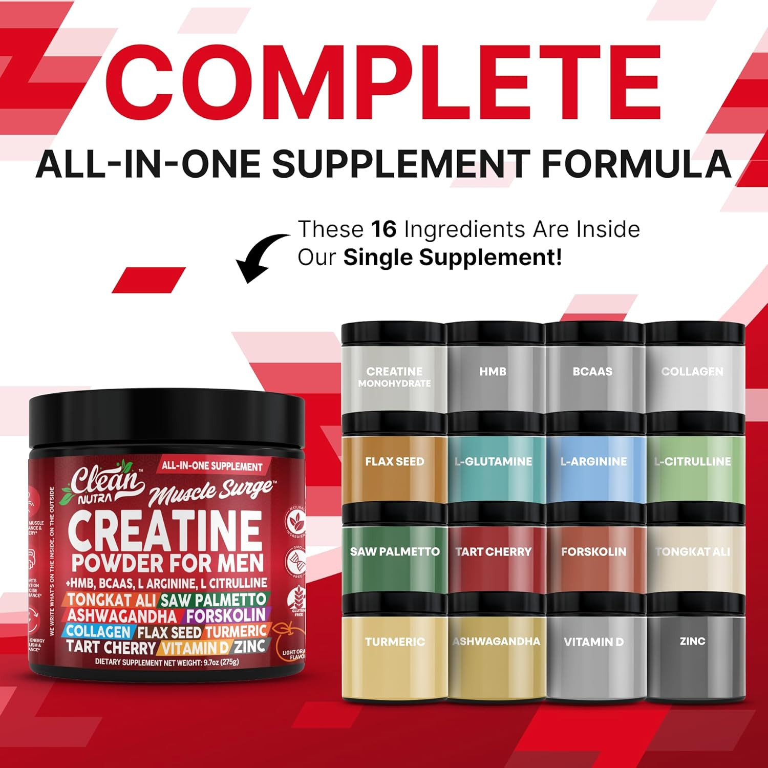 Clean Nutra Creatine HMB Preworkout Powder with BCAA Citrulline Arginine 1 Pack