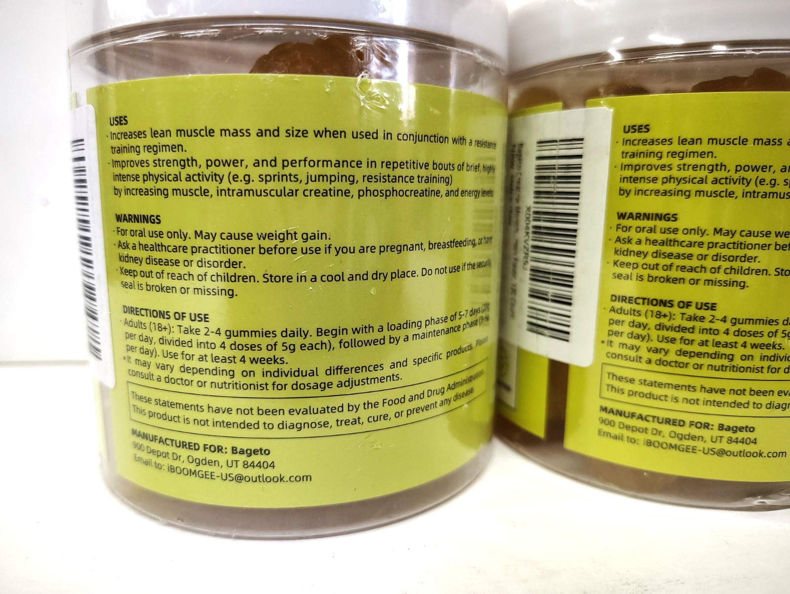 2-Pack Creatine Monohydrate Gummies 5 grams Sugar Free Lemon Flavor 120 Ct Each