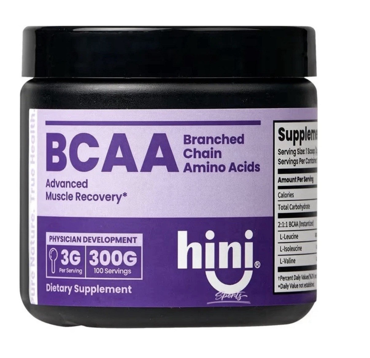 Pure BCAA Powder 300g 100 Servings (Unflavored) Branched Chain Amino Acids