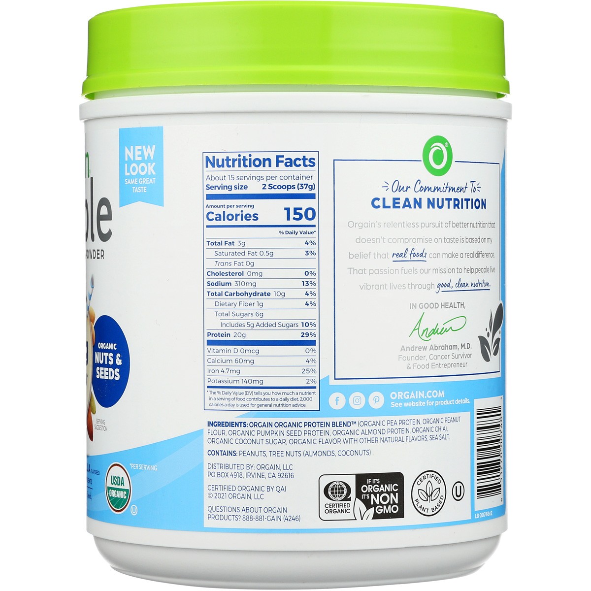 Orgain Creamy Vanilla Plant Based Protein Powder Organic Nuts Seeds 1 Pack