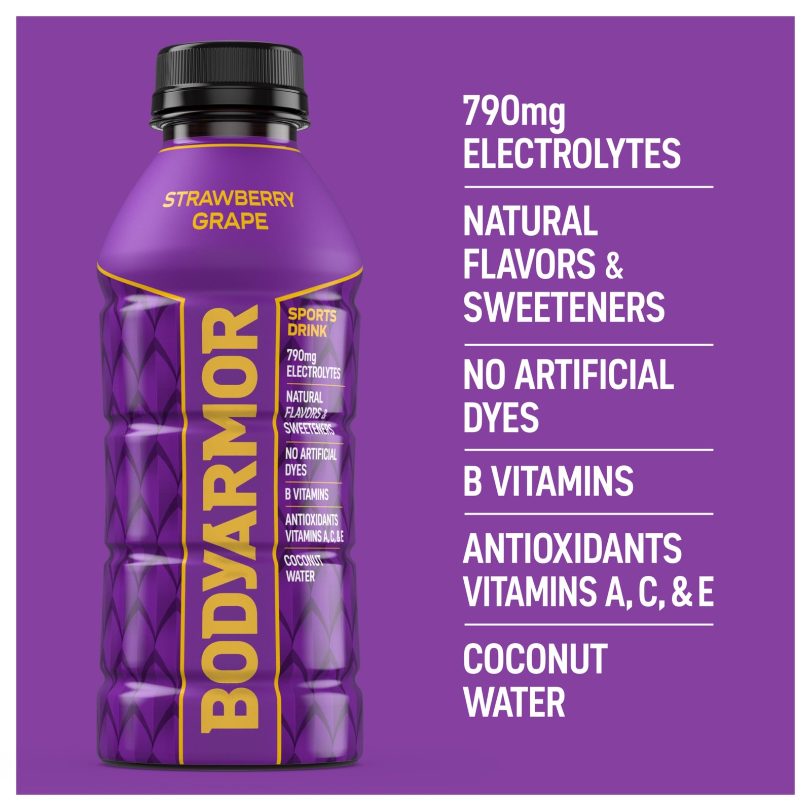 BODYARMOR Sports Drink, Strawberry Grape, Electrolyte Drink Hydration, 16 Fl Oz