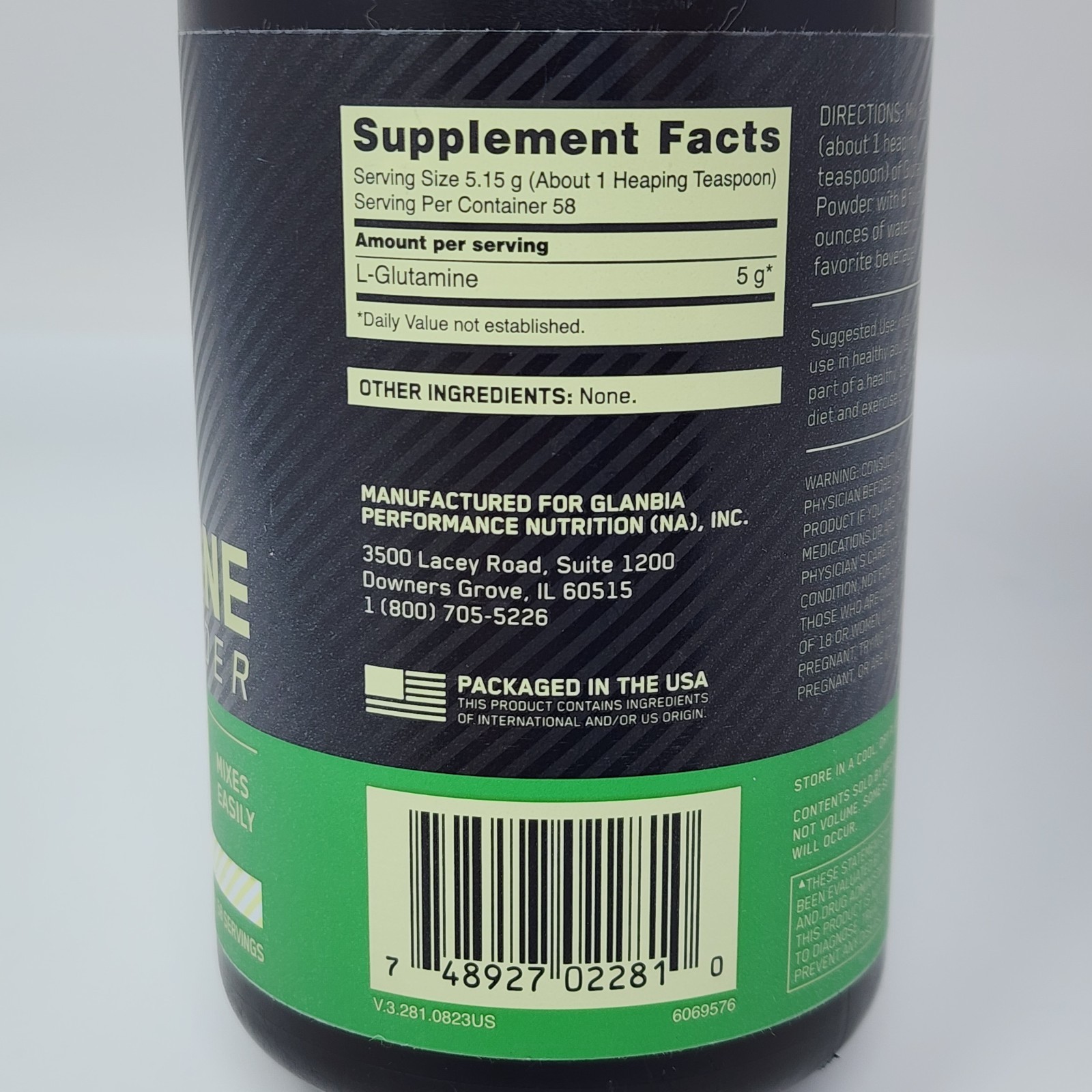 Optimum Nutrition ON Glutamine Powder Unflavored 10.58 oz (300 g) Exp 06/2028