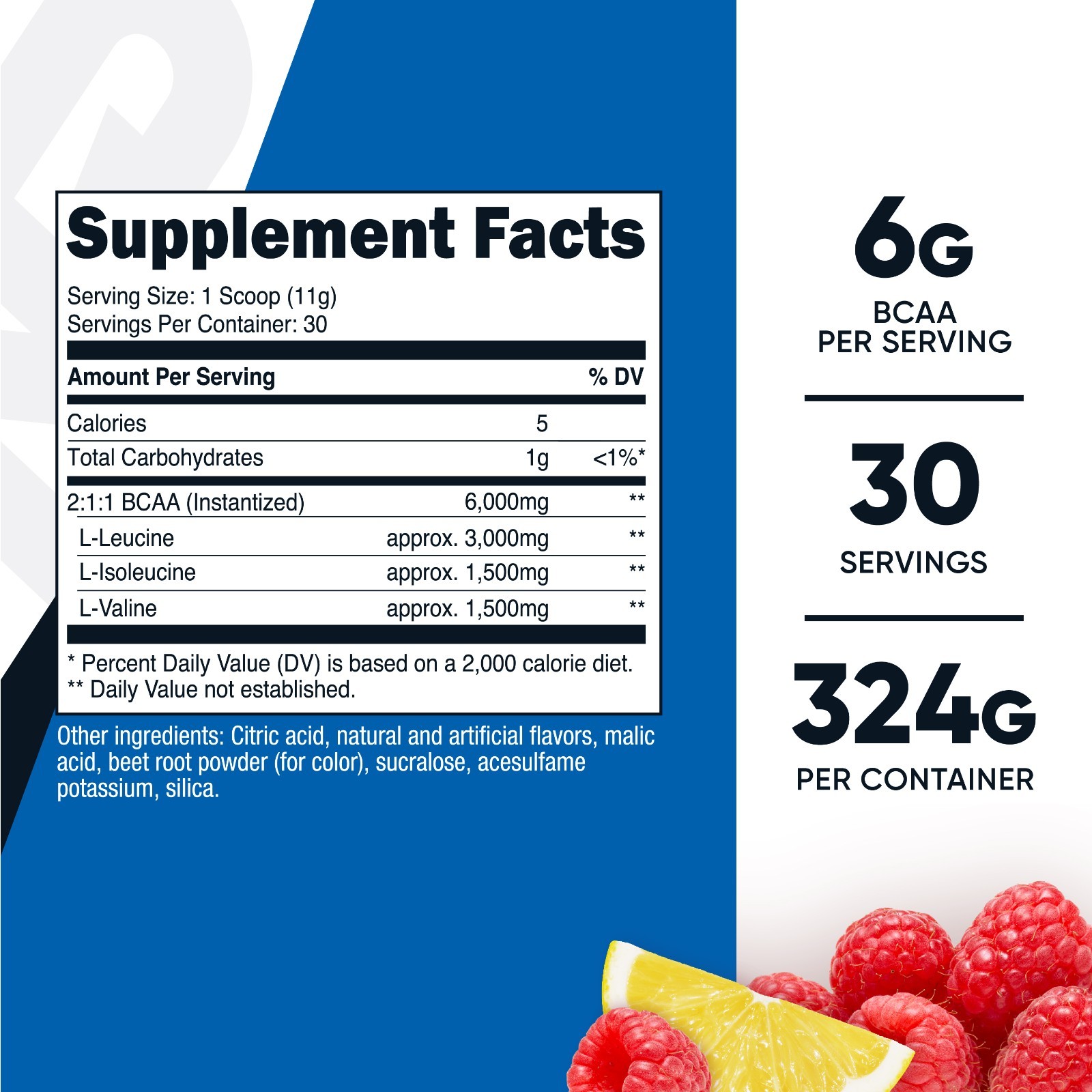 Nutricost BCAA 2:1:1 Powder (Raspberry Lemonade) 30 Servings – 6G Per Serving