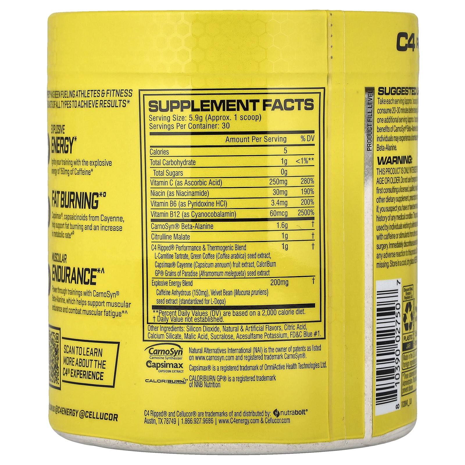 C4 Ripped®, Pre-Workout, Icy Blue Razz, 6.2 oz (177 g)