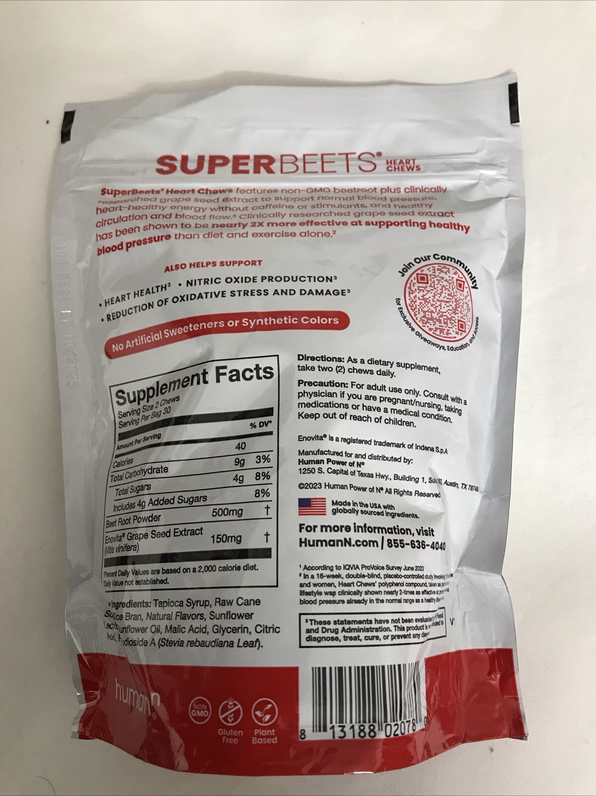 humanN Super Beets Root Heart Chews Pomegranate Berry Flavor, 60 Chews
