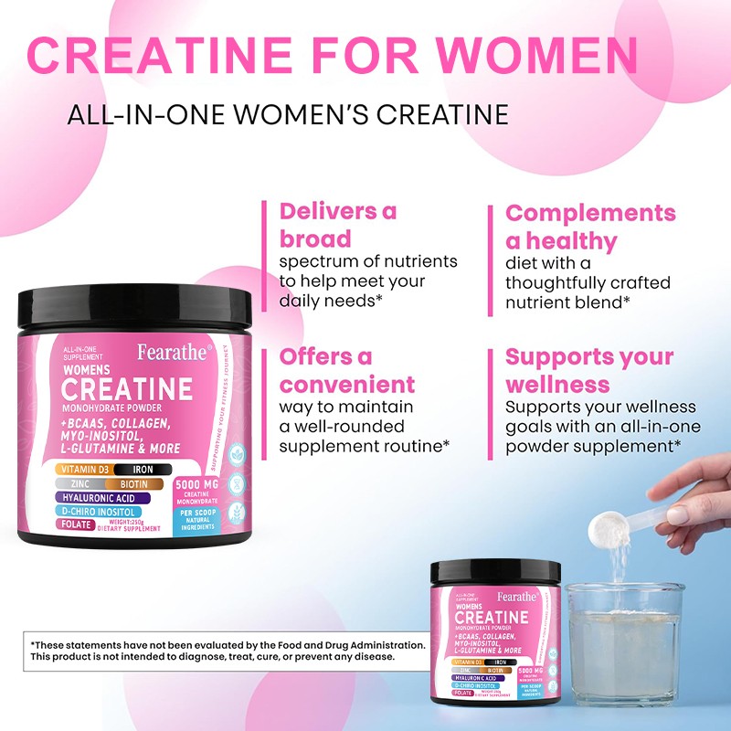Creatine Monohydrate Powder For Women Strengthen Muscles 5 Grams Per Serving
