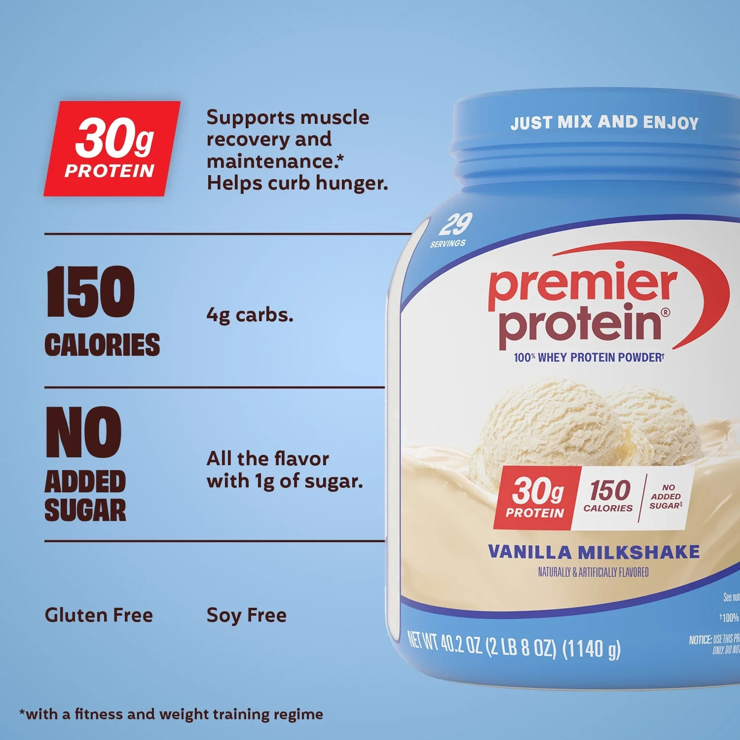 Premier Protein 100% Whey Protein Powder, Vanilla Milkshake, 30g Protein, 29Ser