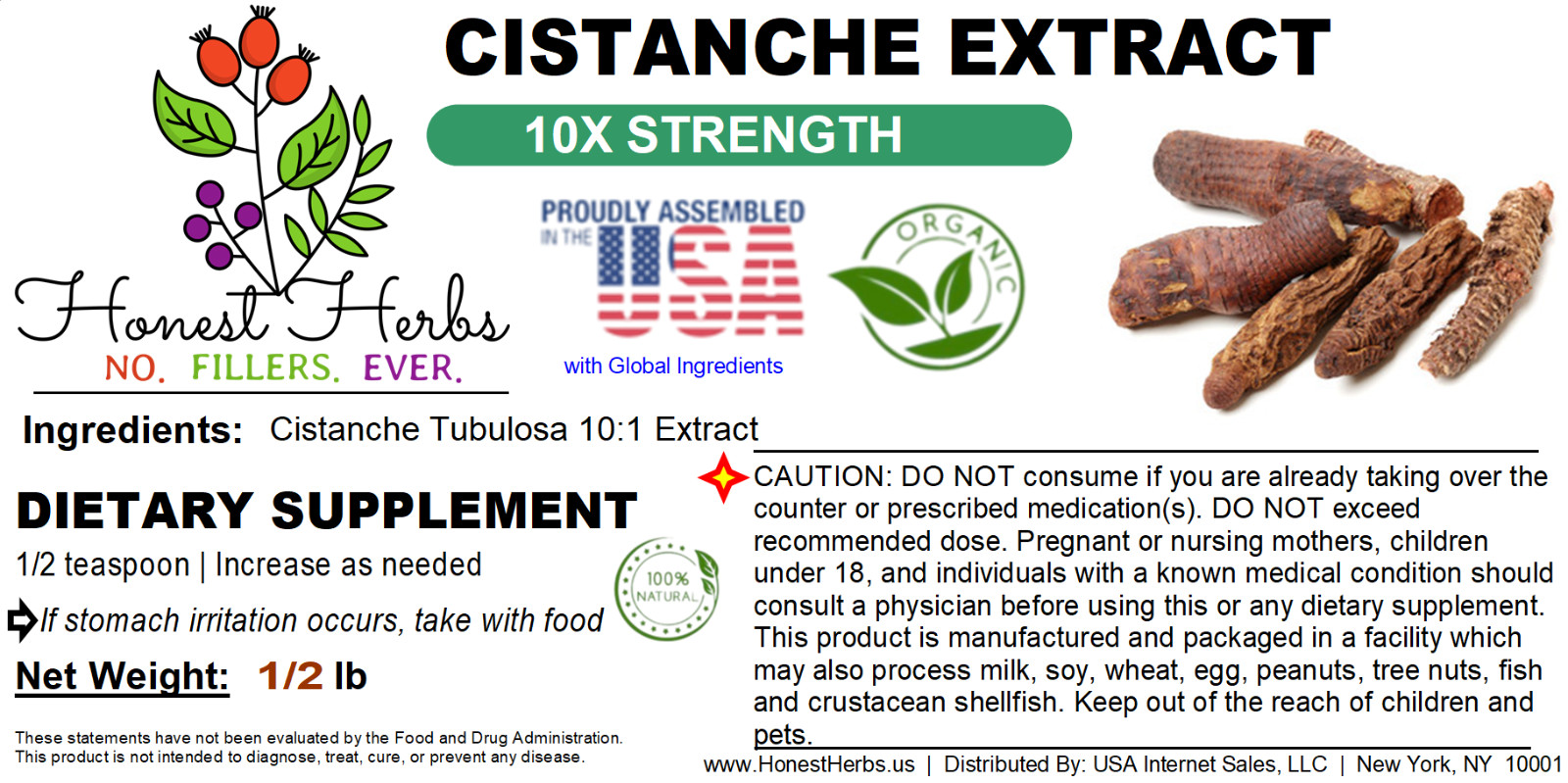 Cistanche Extract 10:1 Tubulosa Organic Powder – 10x – 227 grams (half lb.)