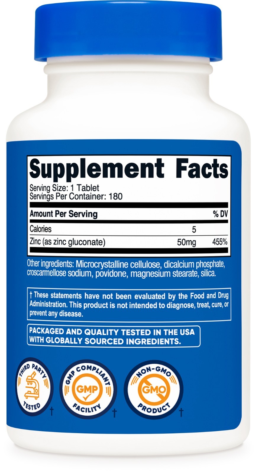 Nutricost Zinc Gluconate 50mg, 180 Tablets – Non GMO