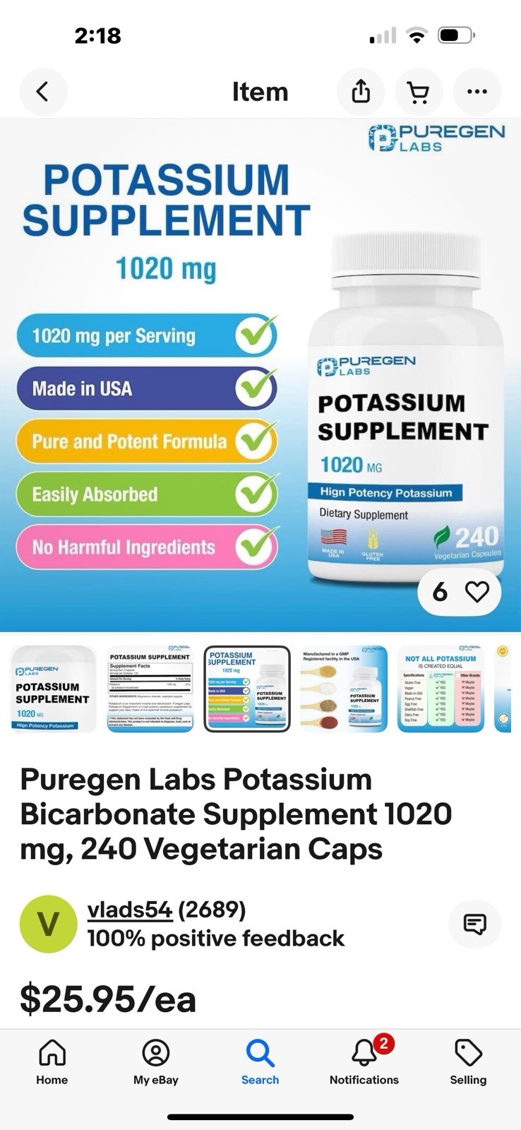 Puregen Labs Potassium Bicarbonate Supplement 1020 mg, 240 Vegetarian Caps