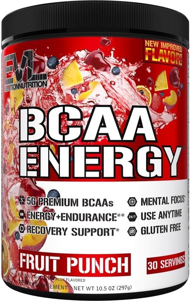 EVL Evlution Nutrition BCAA Energy Amino Acid Pre-Workout Powder – 30 & 65 Srv