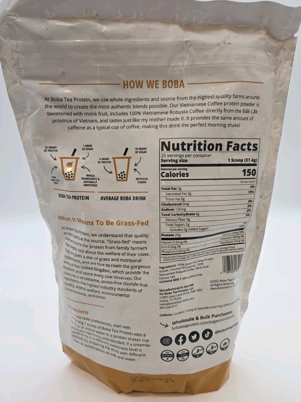 Boba Tea Protein Whey Protein 2.08 Lbs Vietnamese Coffee Exp 4/27 Sealed