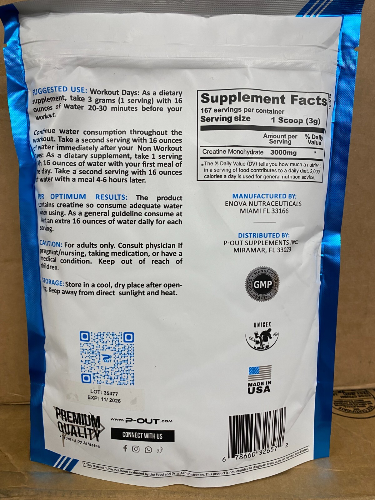 P-Out Performance Creatine Monohydrate Powder 3000mg (Select) HIGHEST QUALITY!