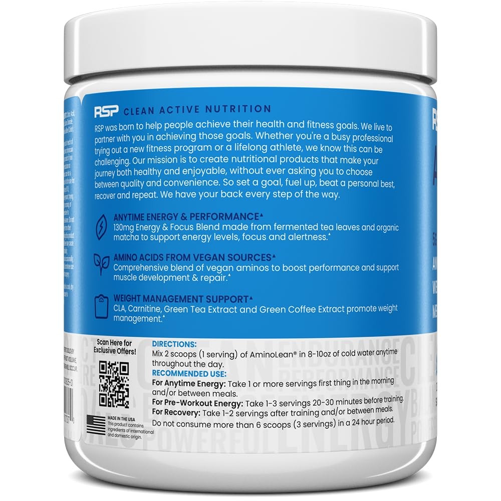 RSP Nutrition AminoLean Pre Workout Powder, Amino Energy & Weight 30 Servings