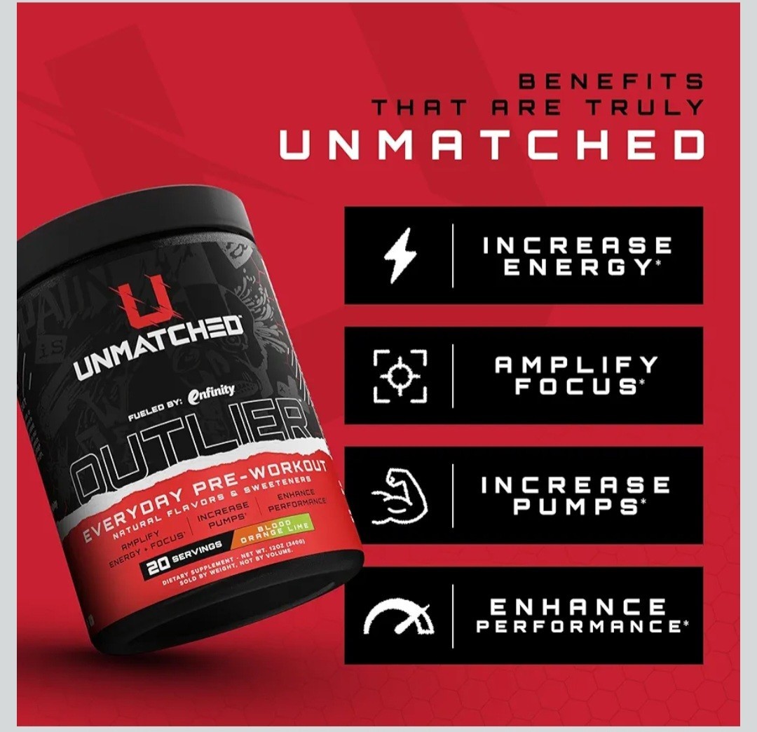 Unmatched Outlier Natural Preworkout, Blood Orange Lime, 20 servings, 10/2027✨️