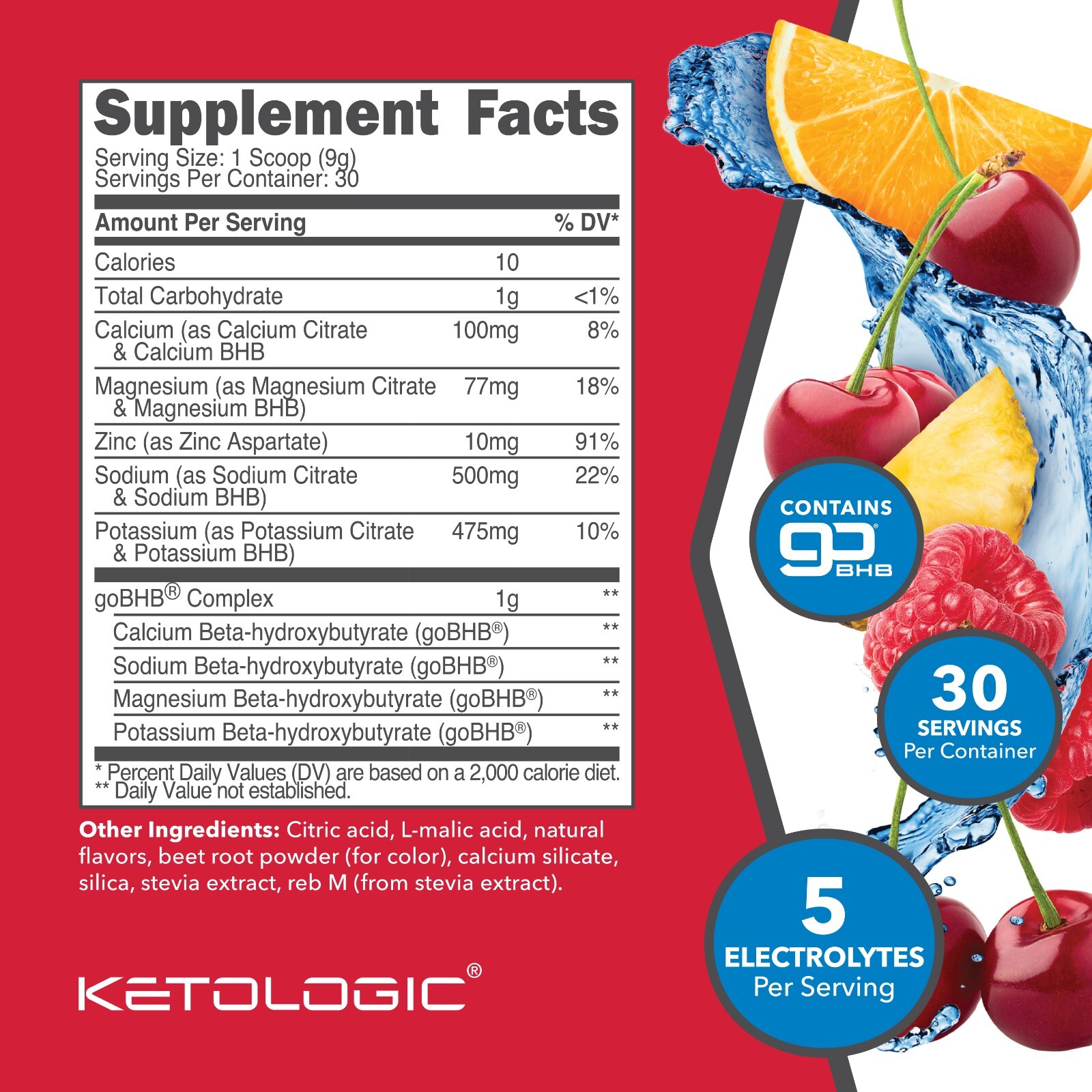 Ketologic Keto Electrolyte Powder (Tropical Punch) 30 Servings – Sugar-Free