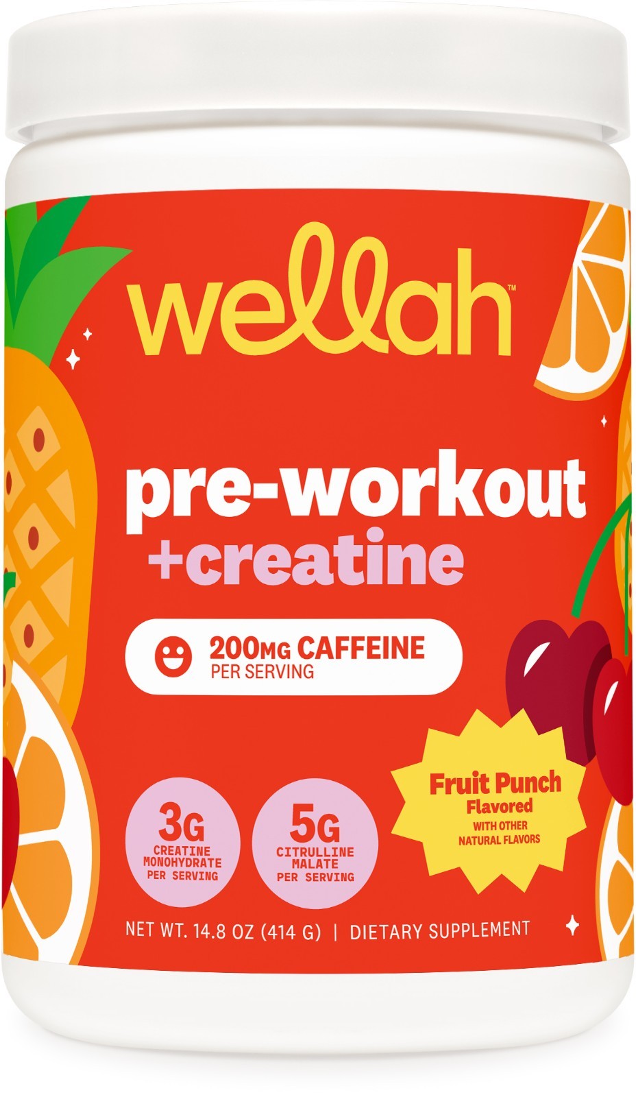 Wellah Pre-Workout + Creatine Powder (30 Servings) Fruit Punch – 200mg Caffeine