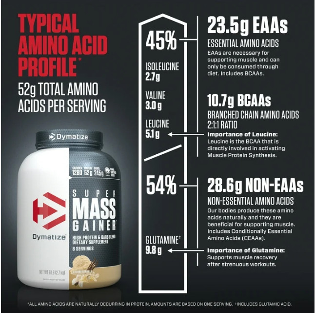 Dymatize Super Mass Gainer, Gourmet Vanilla, 52g Protein, 6 lb