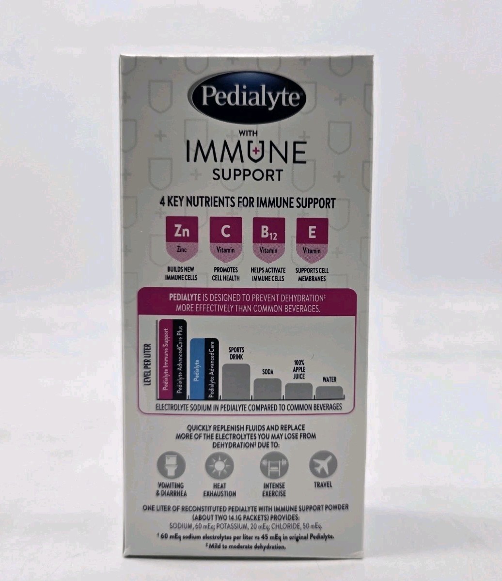 Pedialyte Electrolyte Drink Immune Support Mixed Berry Berry Powder 6Ct ex 12/25