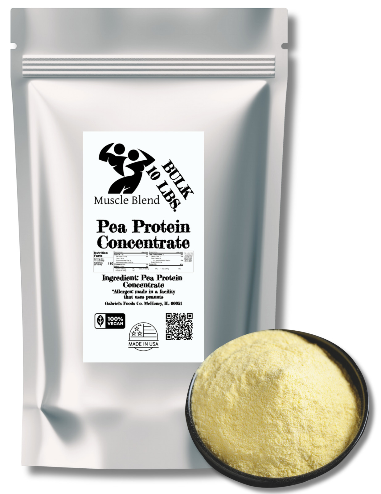 Bulk Pea Protein Concentrate Unflavored, 10 Lbs, USA, Pure Non-GMO, Muscle Blend