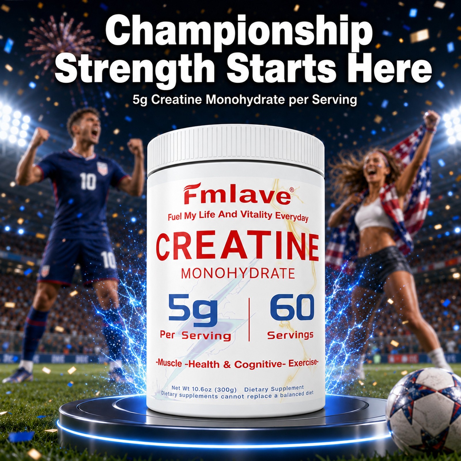Fmlave Creatine Monohydrate 5g Micronized Creatine 10.58oz – 60 Serving Non-GMO