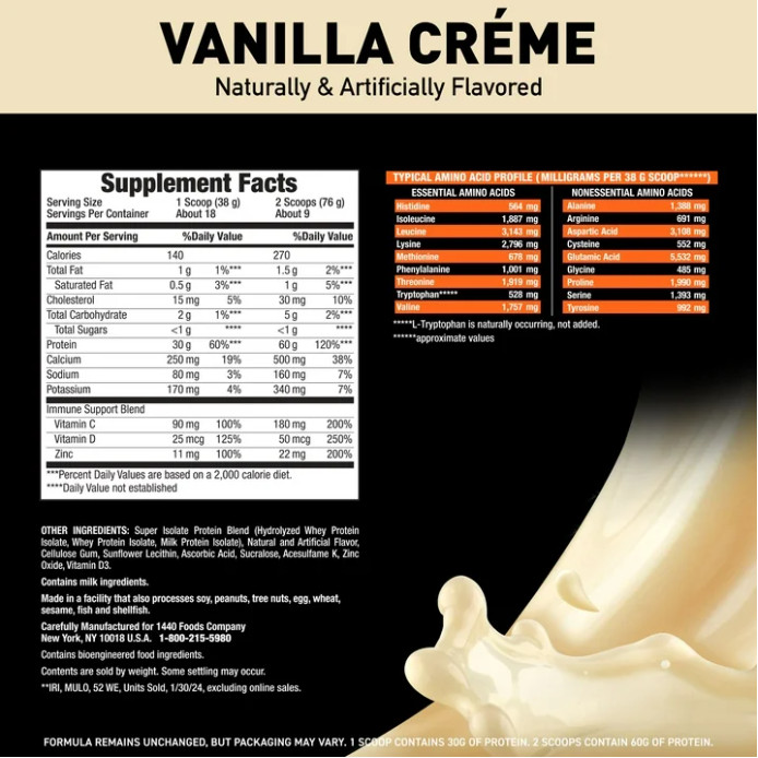 Body Fortress 100% Isolate Protein Powder, Vanilla, 1.5 lb, 60g Protein