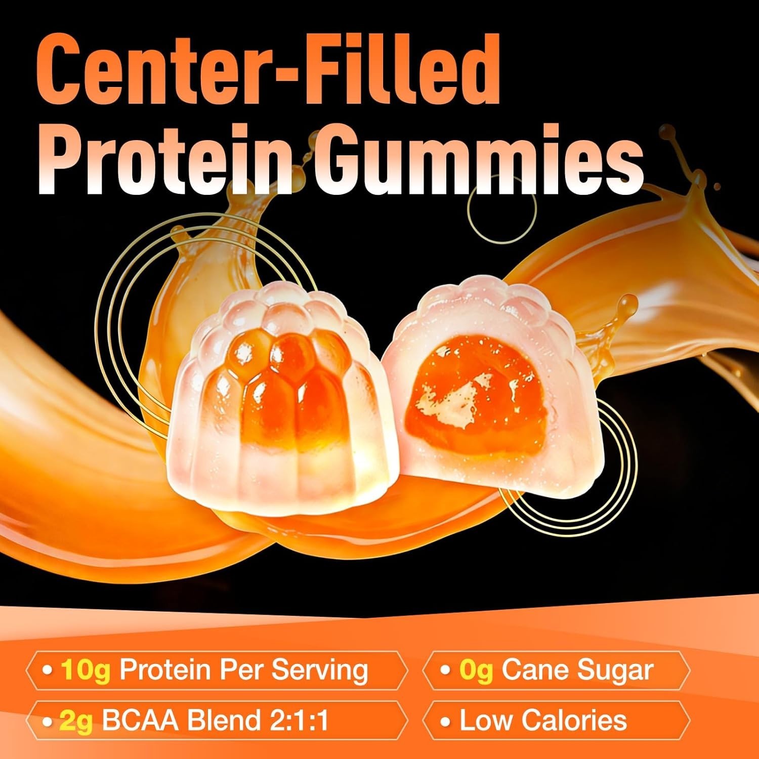 Yutiny Whey Protein Gummies 10g Protein BCAA 2:1:1 – Sugar Free Orange 120 Count