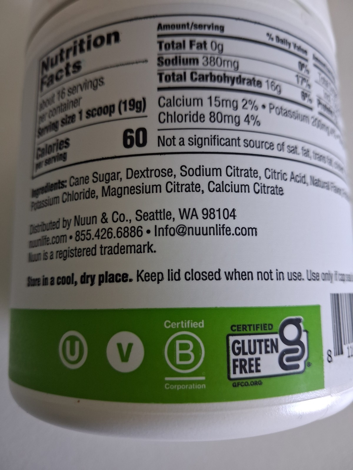 Nuun Endurance Hydration Electrolyte Powder Lemon Lime Gluten-Free 10.7 oz