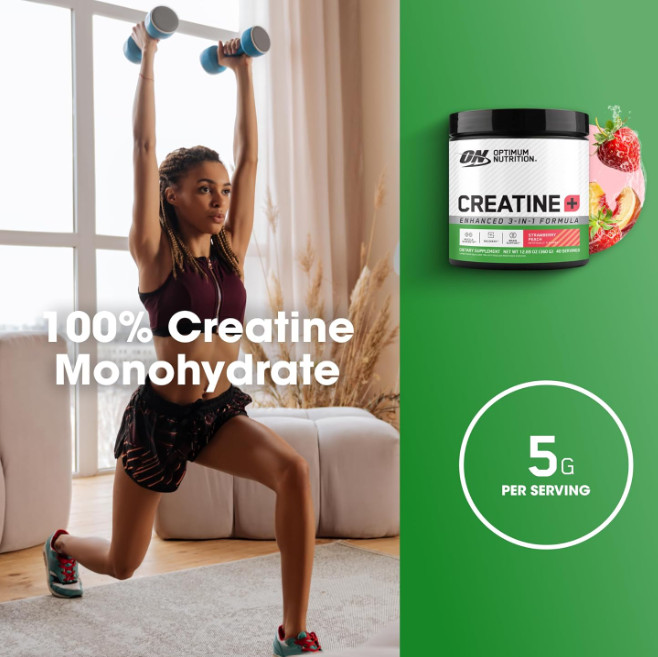 Optimum Nutrition Creatine Monohydrate Plus Powder, Strawberry Peach Flavored