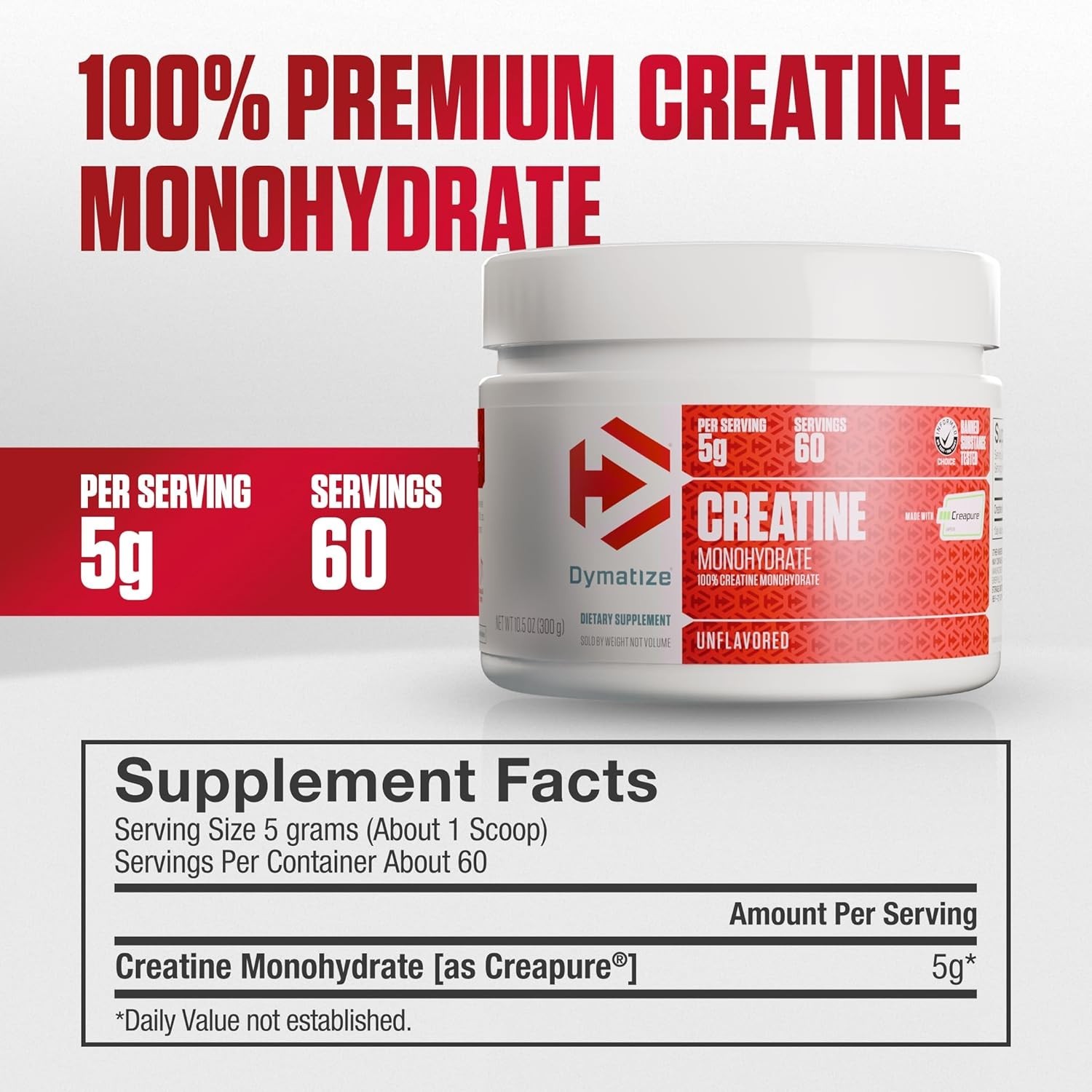 Dymatize 100% Creatine Monohydrate with Creapure, 5g Per Serving, 60 Servings (3