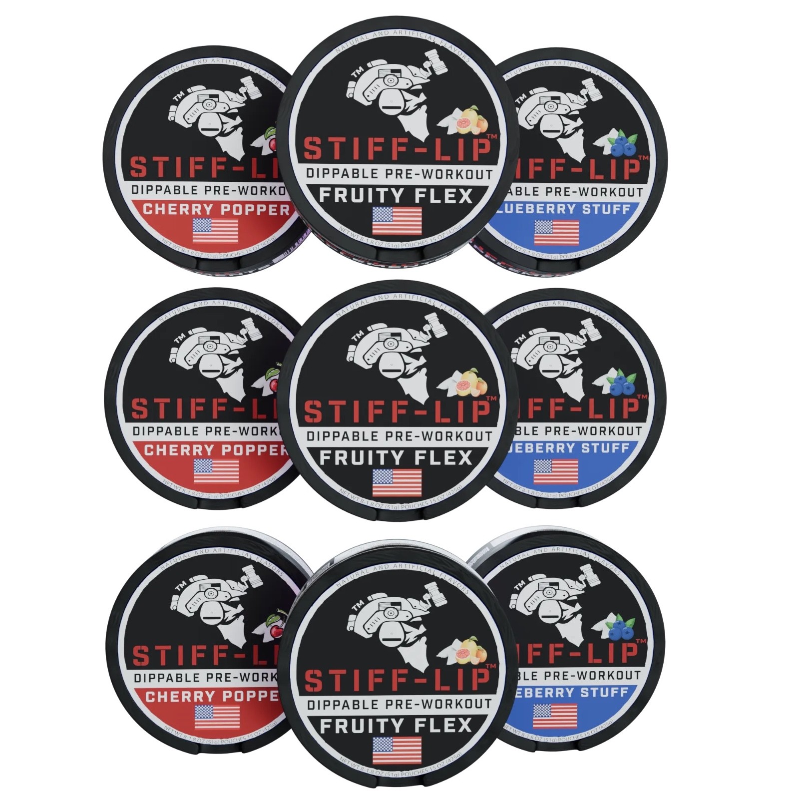 9 PACK STIFF LIP Dippable PRE-WORKOUT High Stim 300mg Caffeine See Description