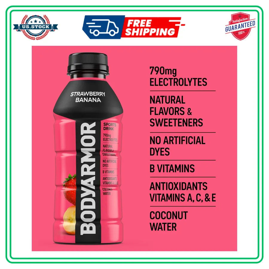 BODYARMOR Sports Drink Strawberry Banana 16 Fl Oz Bottles 12 Pack Hydration
