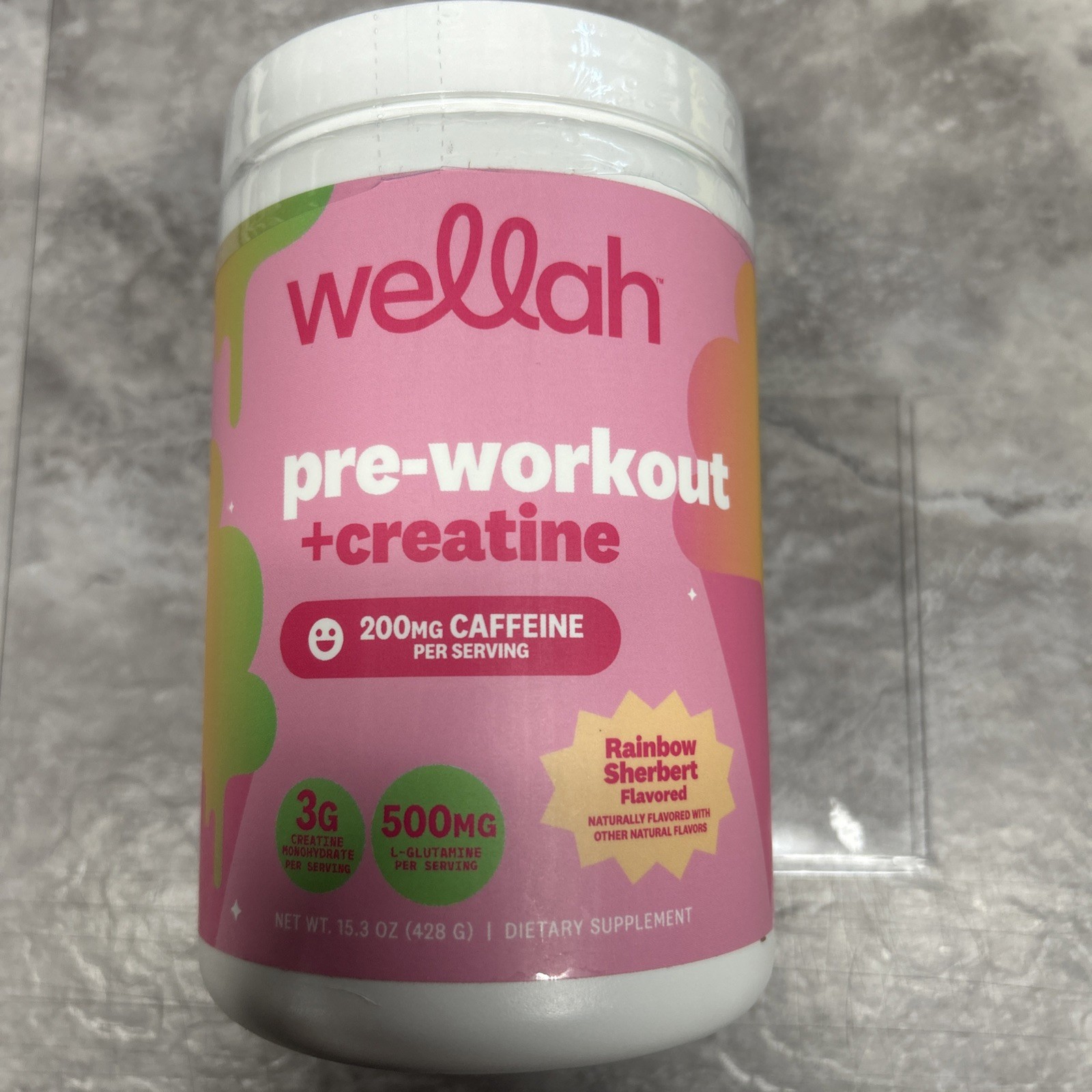 Wellah Pre-Workout + Creatine Powder (30 Servings) Rainbow Sherbert -3g Creatine