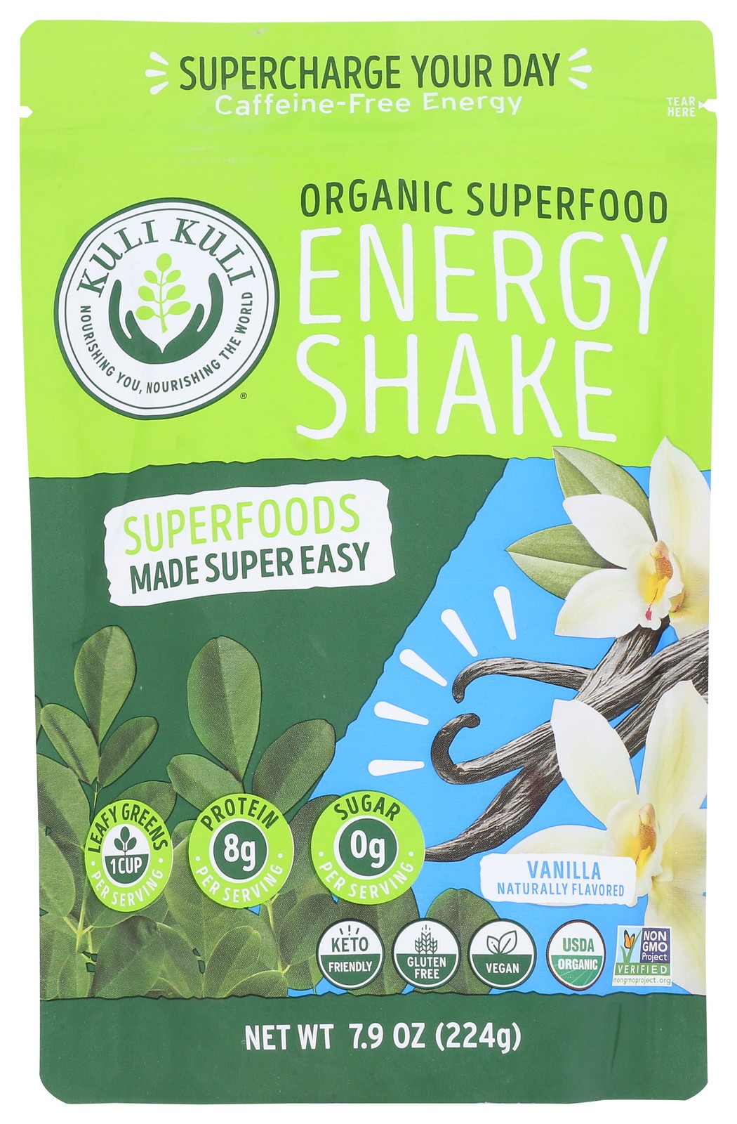 Kuli Organic Superfood Energy Shake Vanilla Flavor 7.9 Oz Powder 7.6 1 Pack