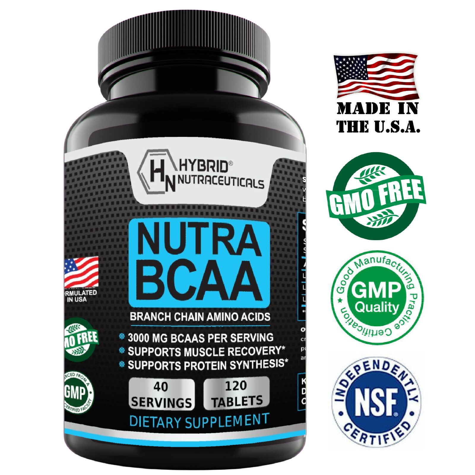 Nutra BCAAs Amino Acids, 3000mg Sugar Free Pre Workout without Ceatine, Non-GMO