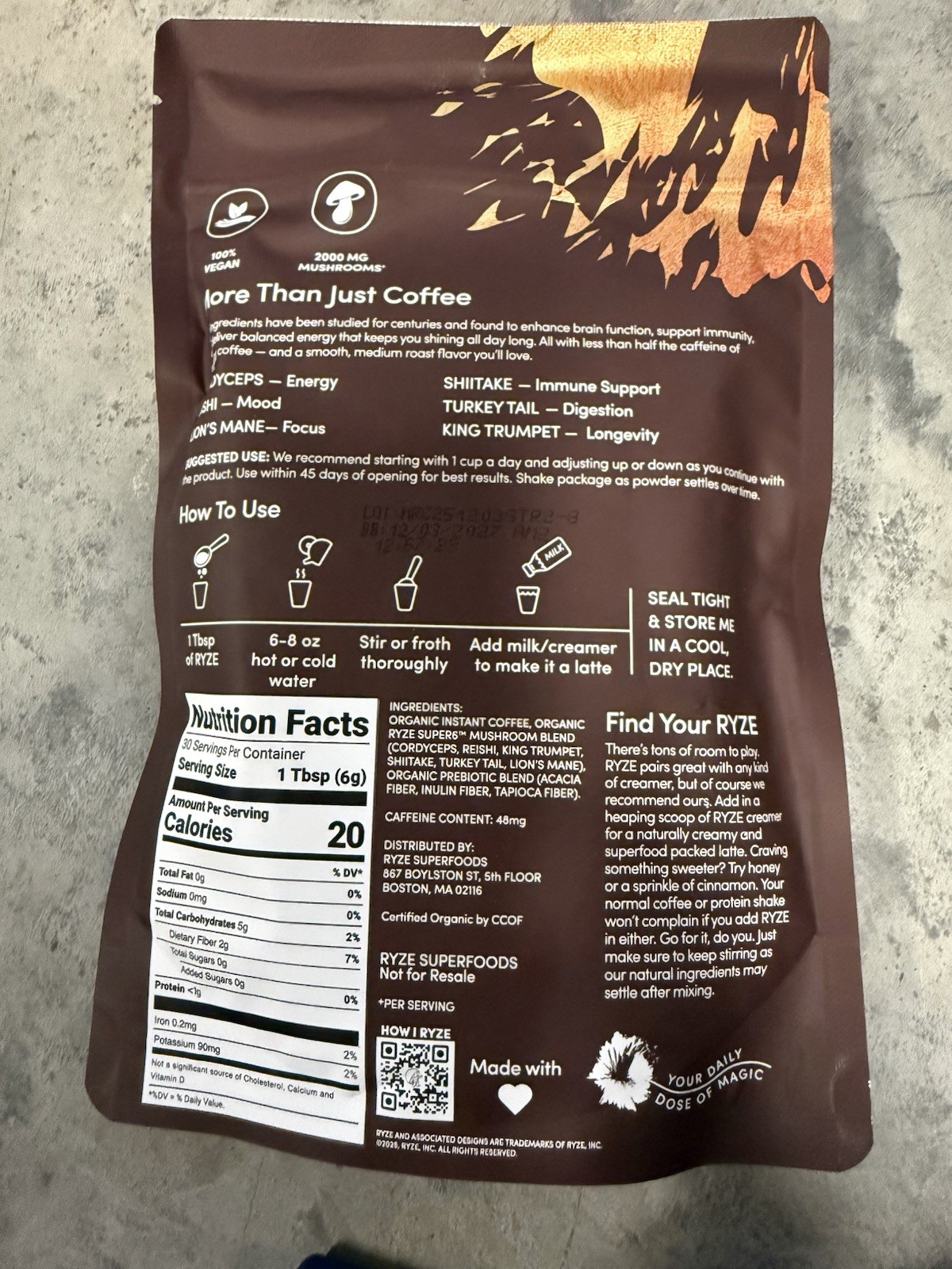 🔥RYZE SUPERFOODS RYZE n Shine Bundle, USDA Organic Mushroom MedRoast Coffee