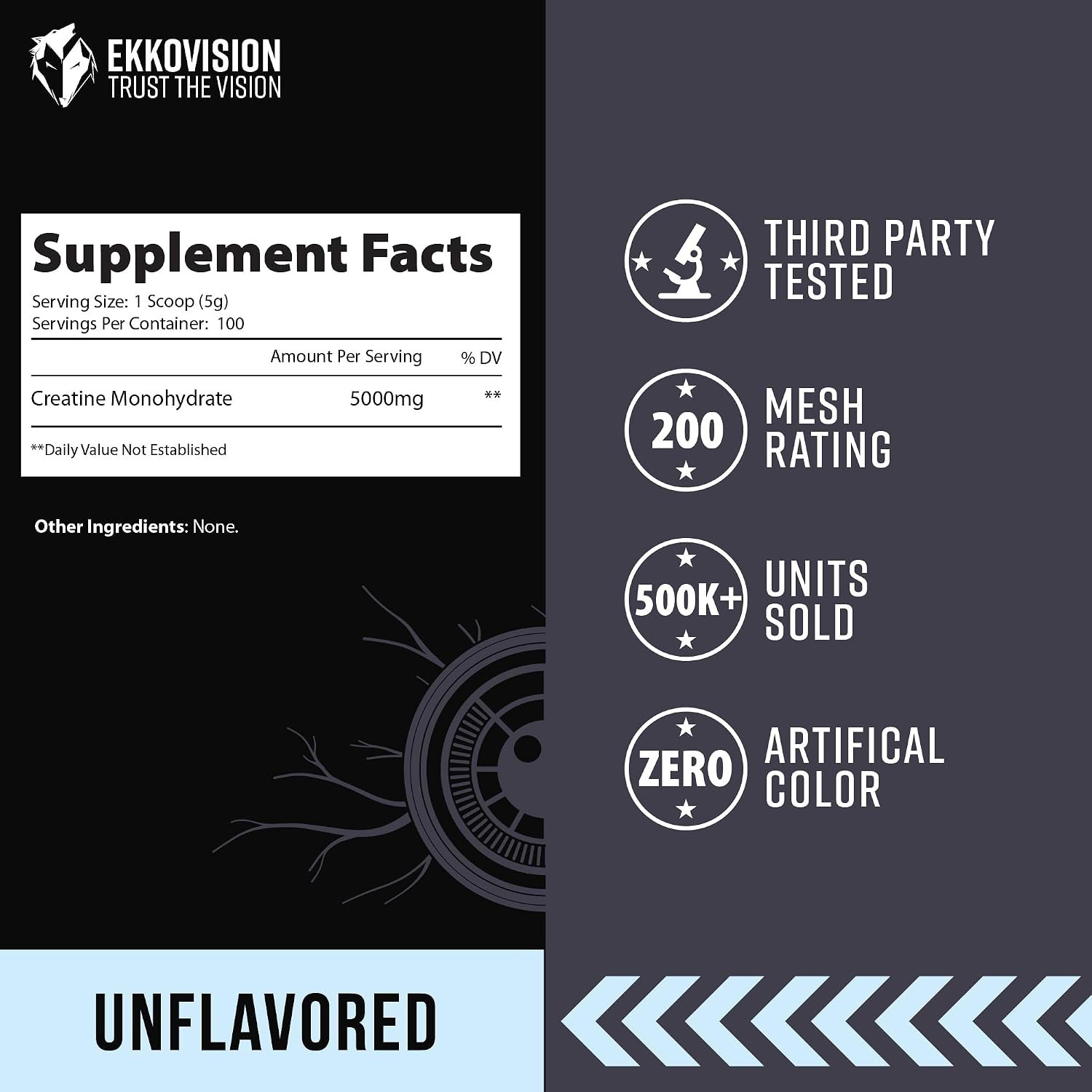 Ekkovision Creatine Monohydrate Powder Micronized Unflavored 100 Servings Pre